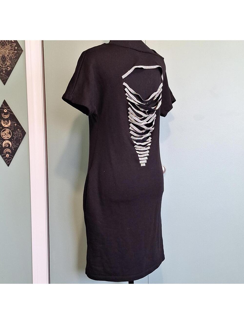 Y2k Style Sydney Black Short Sleeve Dress Rhinestone Cut Back Size Small
